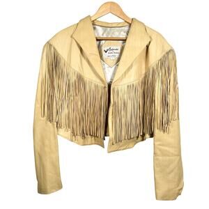 Rare Vintage Continental Leather Fashions Tan Fringe Western Jacket 19x21